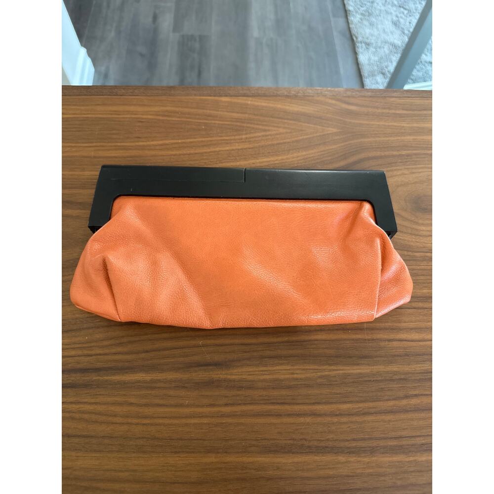 Melie Bianco Leather Clutch Wood Handle